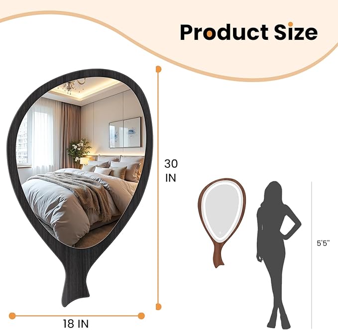 Irregular Asymmetrical Wall Mirror for Living Room Bathroom Entryway, Modern Decorative Mirror Hanging (Hook Style, 30'' x 18'' Walnut