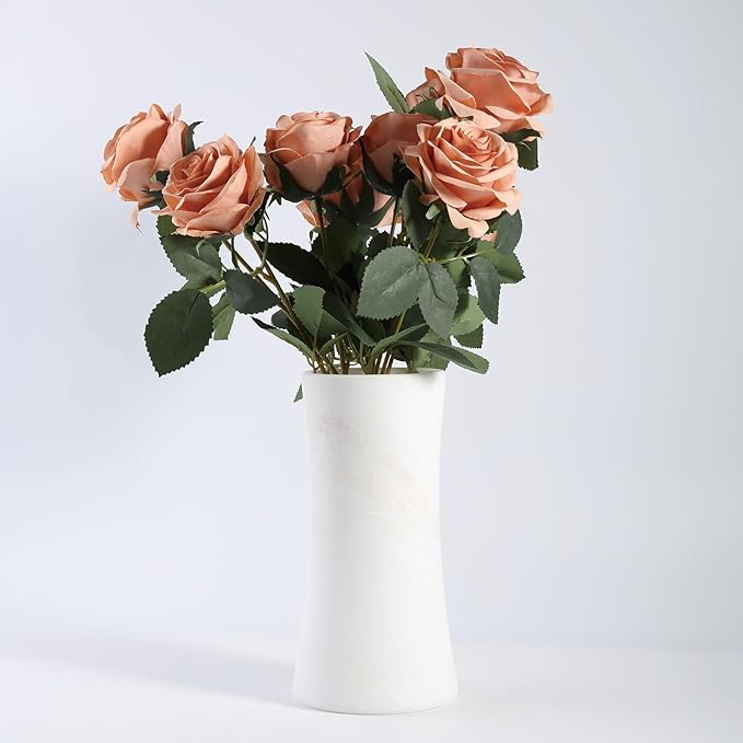 White Marble Vase for Flowers, 8.66" Minimalist Modern Frosted Flower Vase for Home Decor, Decorative Vases for Centerpieces, Living Room, Dining Table, Office, Boho Farmhouse Decor