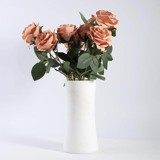 White Marble Vase for Flowers, 8.66" Minimalist Modern Frosted Flower Vase for Home Decor, Decorative Vases for Centerpieces, Living Room, Dining Table, Office, Boho Farmhouse Decor