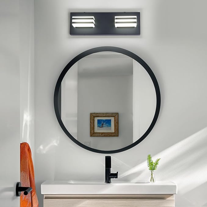 Black LED Vanity Light Fixtures 12W Bath Wall Lighs over Sink 2 Light Bathroom Mirror Lighting 14 Inch Vanity Sconces Modern Restroom Light Fixture Wall Lighting for Mirror in Bathroom Powder Room