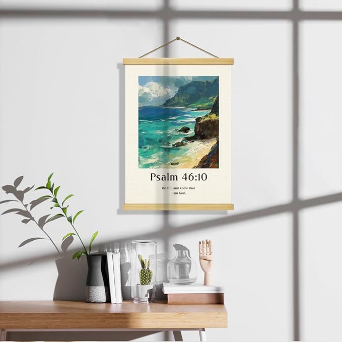 Vintage Christian Canvas Poster, Psalm 46:10 Canvas Poster Wood Hanger, Christians Wall Art, Bible Verse Posters, Modern Canvass Posters Decors, Home Decor Accent, Christian Gift