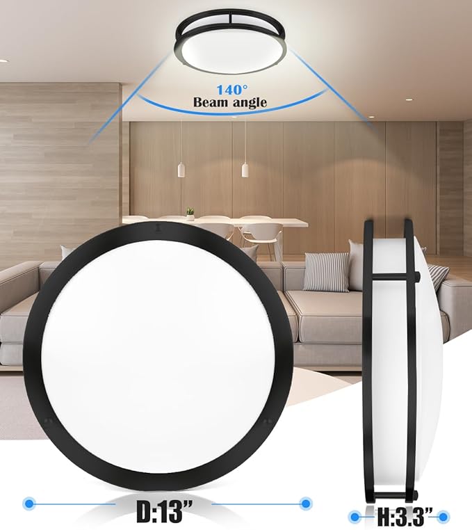 2 Pack Black Ceiling Light, 13 Inch Flush Mount LED Ceiling Light, Kids Bedroom Lighting with 5CCT(2700K/3000K/3500K/4000K/5000K Adjustable), 23W, CRI80 Eye Caring Illumination, ETL Listed