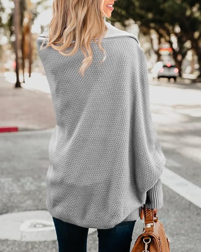 Imily Bela Women's Kimono Batwing Cable Knitted Slouchy Oversized Wrap Cardigan Sweater