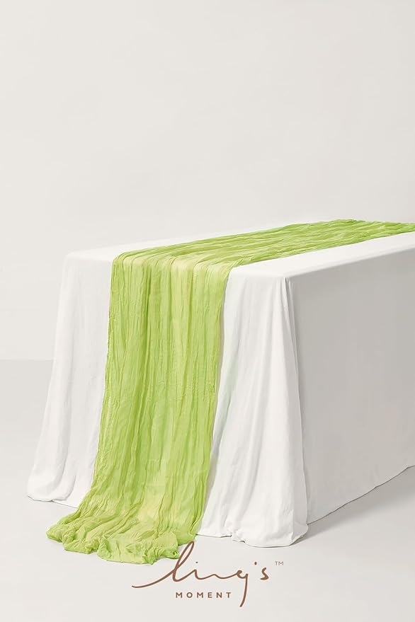 Ling's moment 14Ft Light Green Cheesecloth Table Runner Lily of The Valley Lime Green Tablecloth Sage Table Runners for Wedding Celebrations for Baby Shower Decorations