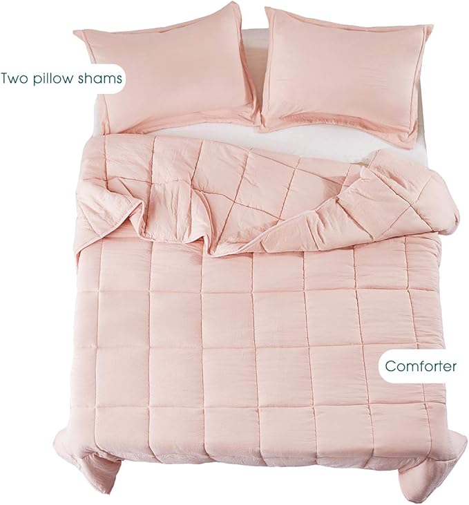 HIG 3pc Down Alternative Comforter Set - All Season Reversible Comforter with Two Shams (King/Cal King, Pre-Washed Pink)