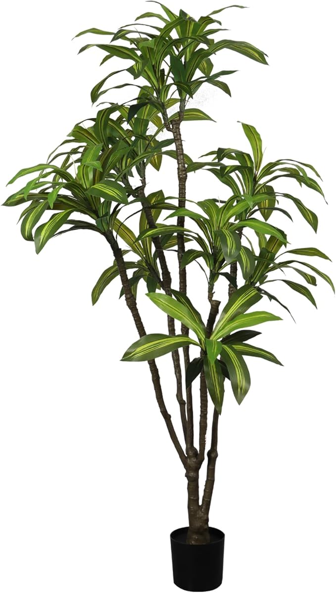 Faux Dracaena Tree 6.5ft(78in) Artificial Floor Plant for Indoor Decor Realistic Potted Tree with Texture Lifelike Leaves and Natural Wood Trunk for Home Living Room,Office Perfect Housewarming Gift