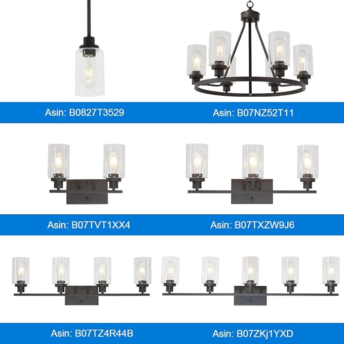 MELUCEE 6-Light Glass Chandelier Farmhouse Lighting, Kitchen Island Lighting Dining Room Light Fixtures Hanging Glass Pendant Light Oil Rubbed Bronze Finished