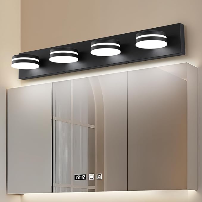 4-Light Bathroom Vanity Light, Matte Black Bathroom Light Fixtures Over Mirror,LED Vanity Lights with 360°Rotating Lamp Head(32in)