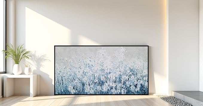 Yihui Arts Blue White Flower Painting - Modern Aesthetic Floral Artwork for Home Decor