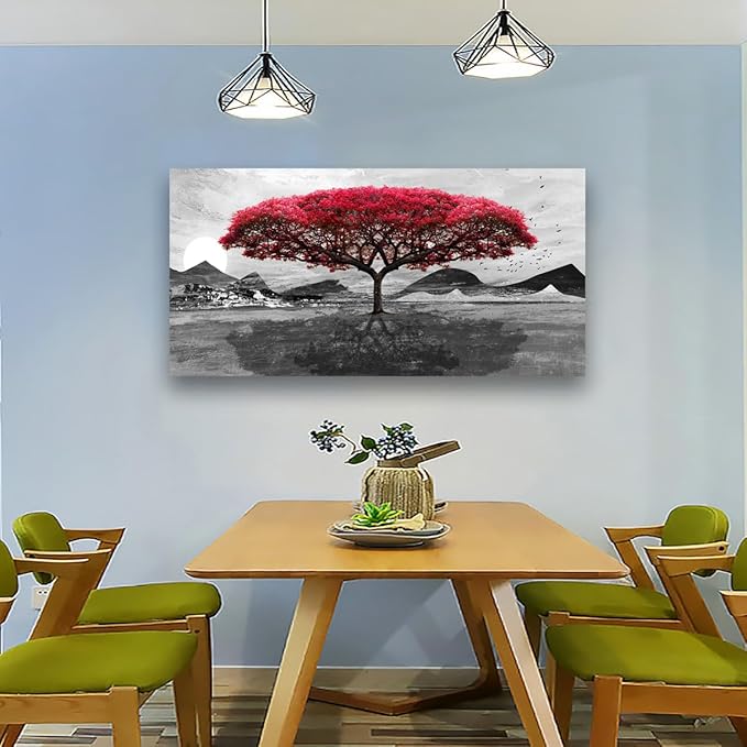 Red Tree of Life Pictures Canvas Wall Art for Living room Office Bedroom Wall Decor,Tree of Life Wall Art Print Paintings Modern Nature Artwork Waterproof Ready to Hang-28X57 inch