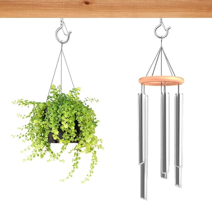 12 PCS Q-Hanger Hooks, Screw Hooks for Outdoor String Lights, Safety Buckle Design Cup Eye Hook for Hanging Christmas Lights, Plants, Wind Chimes, Mounted on Wall Ceiling, Windproof, Silver