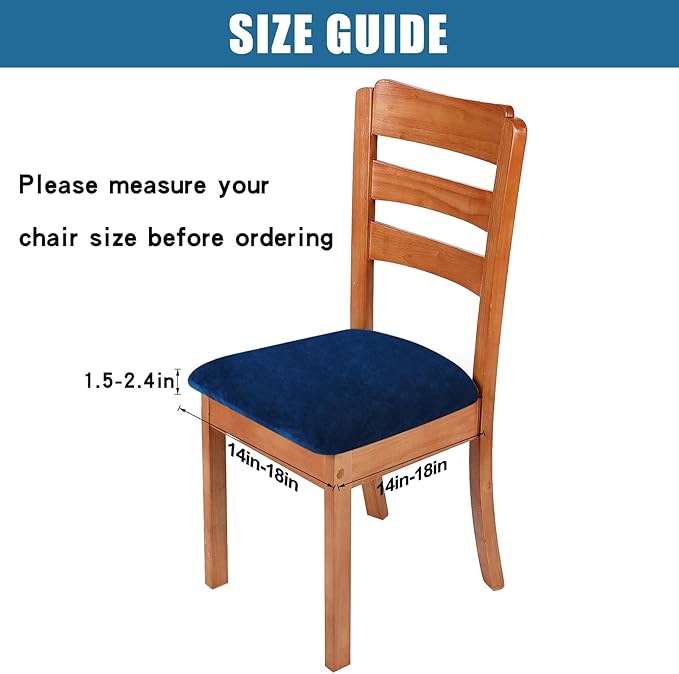 Smiry Velvet Seat Covers for Dining Room Chair Set of 6, Stretch Fit Removable Washable Chair Seat Cushion Protector Slipcovers with Ties, Federal Blue