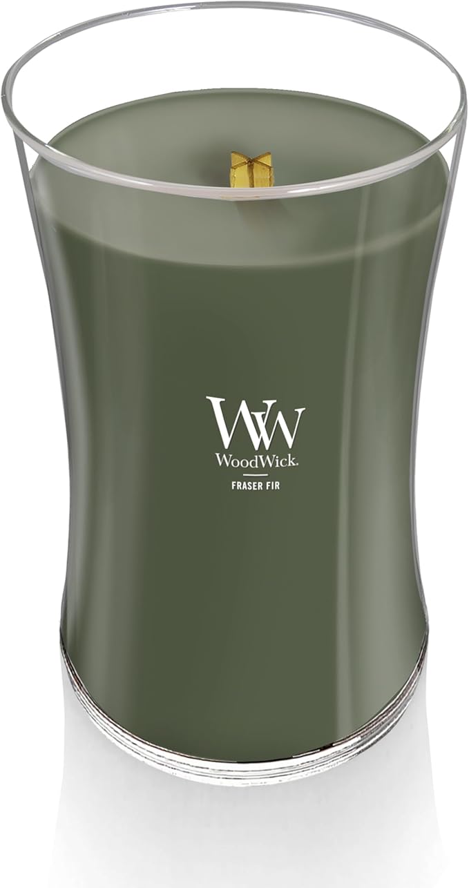 WoodWick Large Hourglass Candle Fraser Fir - Premium Soy Blend Wax Pluswick Innovation Wood Wick Made in USA