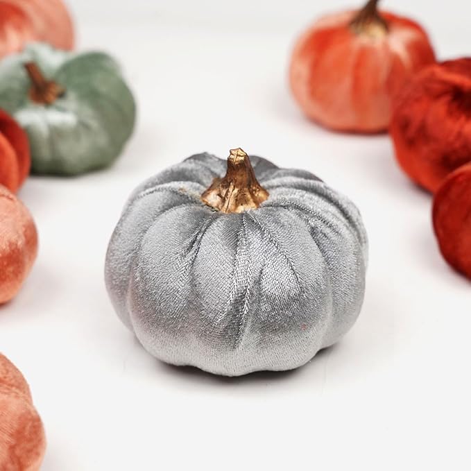 18 Pcs Velvet Pumpkins, Fake Assorted Velvet Pumpkins Harvest Festival Thanksgiving Halloween Decor, Autumn Table Centerpiece Decoration (Assorted Colors-Velvet)