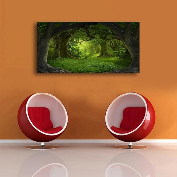 Tree of Life Wall Art Canvas Prints Natural Landscape Pictures Home Decor Green Forest Paintings for Living Room Bathroom Bedroom Kitchen Office Decorations 28x57 Wooden Framed Artwork Easy Hanging