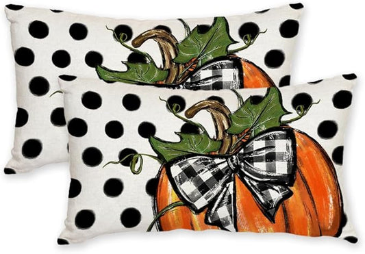 AACORS Fall Pillow Cover 12x20 Inch Polka Dots Pumpkin Decor Autumn Farmhouse Seasonal Pillow Case Decoration for Home Sofa Couch AA279-12-2