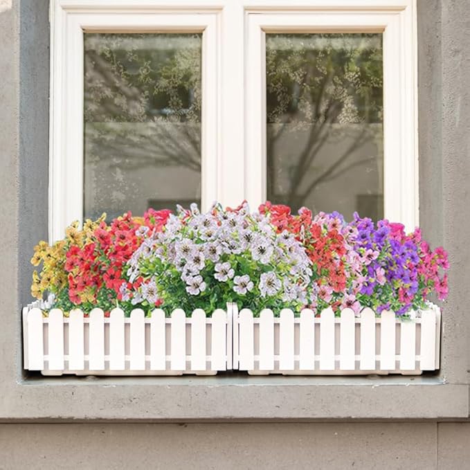 Artificial Flowers UV Resistant Outdoor,12 Bundles Faux Plants for Fall Halloween Thanksgiving Christmas Patio Porch Decor, No Fade Fake Window Box Greenery for Home Wedding Walkway Decoration