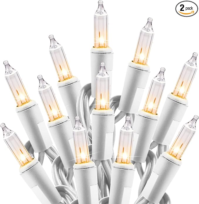 Minetom Clear Christmas String Lights 100 Count 26.5 Feet Incandescent Bulb Mini Lights for Indoor Xmas Tree Garland Birthday Wedding Party Festival Decoration, 2 Pack White Wire