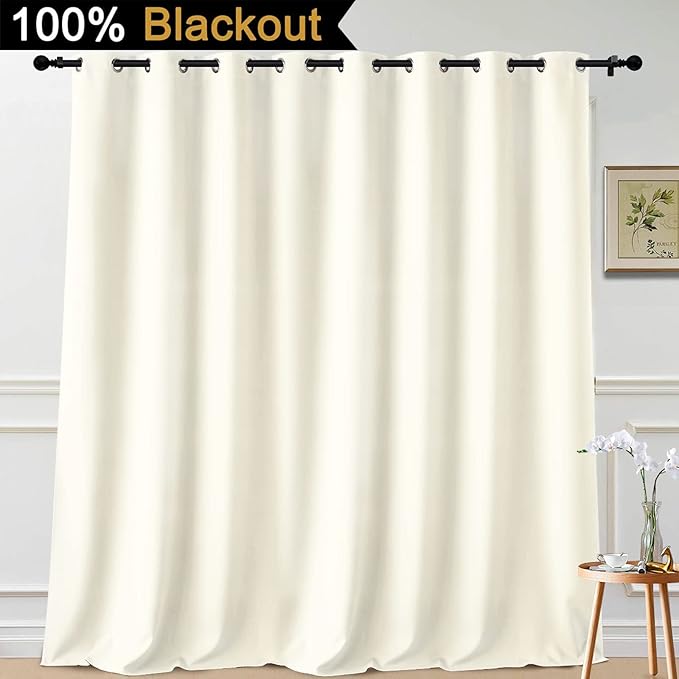 Yakamok Total Blackout Extra Wide Patio Sliding Door Curtains, Grommet Thermal Insulated Blind Curtains, Sliding Glass Door Panel for Living Room/Space Room Divider, Cream, W100 x L108, 1 Panel