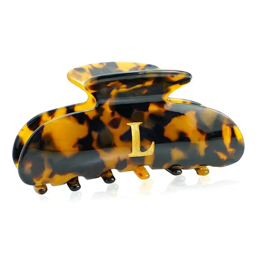 Acrylic Letter Hair Clips for Women - Tortoise Shell Monogram Hair Claw Alphabet Large Hair Clip, Fashion Glitter Claw Clips Elegant And Durable Hair Accessory, Letter L