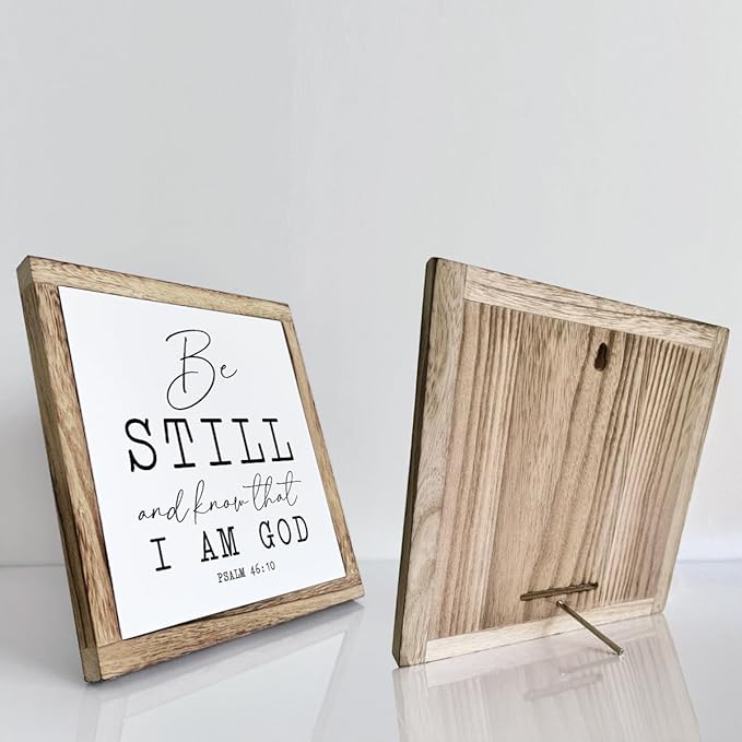 SUSZDOU Scripture Sign, Inspirational Wood Sign, Be Still and Know that I am God Sign, Wooden Plaques Box Signs, Psalm 46:10 Sign, Housewarming Decor, Religious Artwork for Home Decor, Tabletop Decor