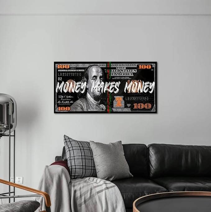 Yatsen Bridge Huge Banknotes Wall Art Canvas Money Makes Money Picture Poster and Prints Paintings Fashion Creativity Dollar Artwork Framed Ready to Hang-32 inch x 16 inch