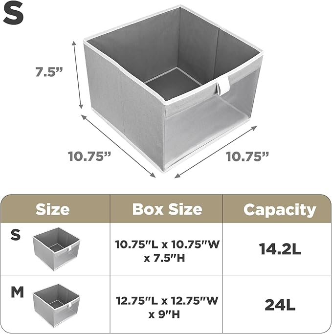 Linen Closet Organizers and Storage, Closet Storage Bins Basket Organizer, Foldable Organization Baskets with Mesh Window for Clothes Towels and Toys, 10.75" x 10.75" x 7.5", Gray, 4 pack
