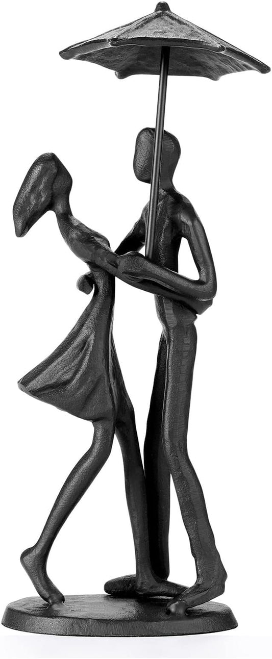 Loving Couple Under Umbrella Bronze Sculpture, Handcrafted Art Metal Statue Romantic Art Iron Statue 6th 11th 20th 40th 50th for Couple