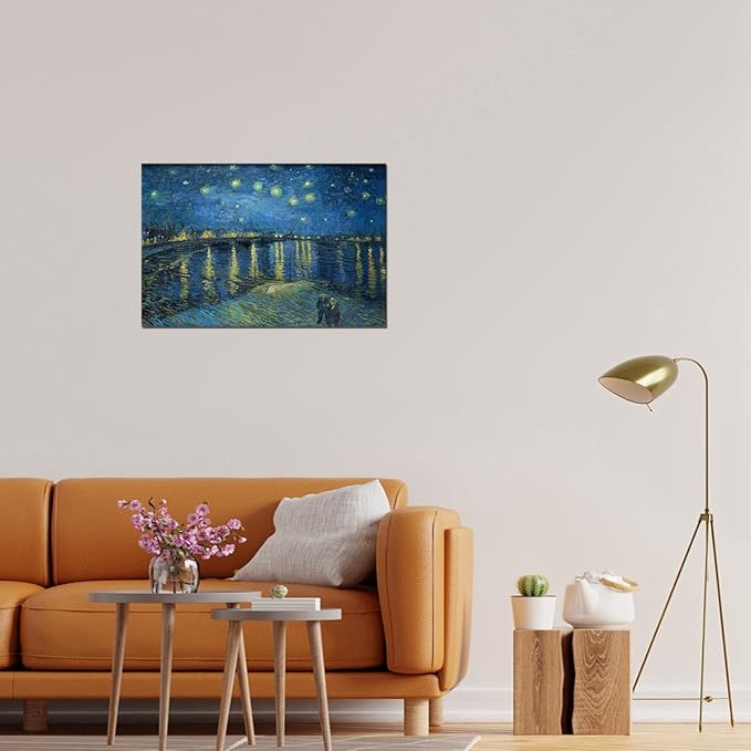 QBQT Starry Night Over the Rhone by Van Gogh Modern Bathroom Kitchen Decor Blue Artwork Abstract Landscape Picture Canvas Prints Wall Art for Home Office Decor 12x18inch Framed