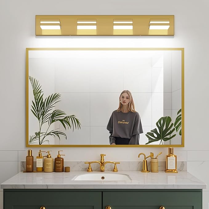 SineRise LED Modern Bathroom Vanity Light Fixtures (4-Light, 30-Inch, Dimmable),Brass Modern Acrylic Bathroom Wall Lighting Fixtures Over Mirror (Cool White 6000K)