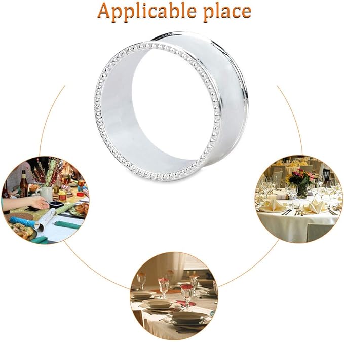 12 Pcs Stainless Steel Bead Side Napkin Rings Delicate Serviette Buckles (Silver)