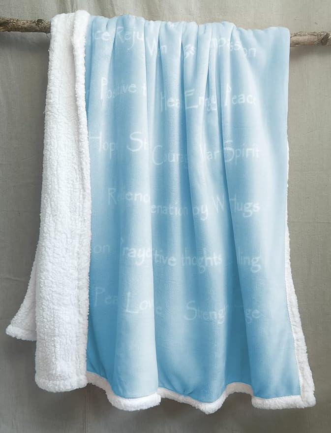WOLF CREEK BLANKET - Compassion Blanket (Brand)- Strength Courage Super Soft Warm Hugs, Get Well Gift Blanket Plush Healing Thoughts Positive Energy Love & Hope (Light Blue, 50 x 65 Sherpa)