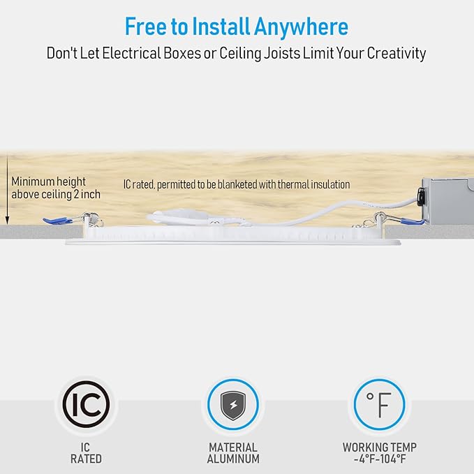 TORCHSTAR Basic Series 12-Pack 8 Inch Ultra-Thin LED Recessed Lighting with Junction Box, Aluminum, 3000K Warm White, 5%-100% Dimmable Slim Recessed Downlight, 18W 1440LM, ETL and Energy Star