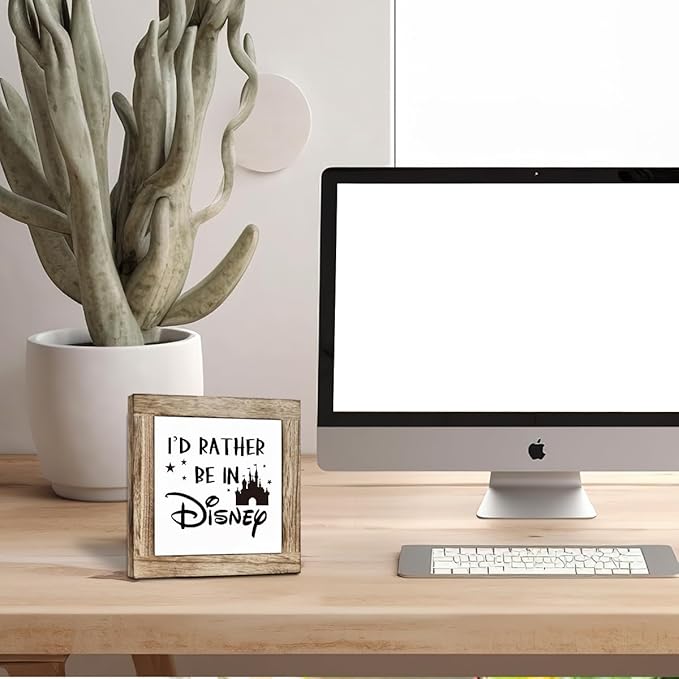 Farmhouse Wood Sign, Box Wood Plaques Desk Décor, Lovely Tabletop Decor, Living Room Decor, Inspirational Wood Sign, Motivational Office Desk Decortion, I'd Rather Be In Disney