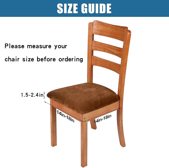 Smiry Velvet Seat Covers for Dining Room Chair Set of 4, Stretch Fit Removable Washable Chair Seat Cushion Protector Slipcovers with Ties, Camel