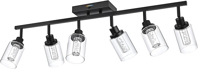 MELUCEE LED Track Light Semi Flush Mount Ceiling Spotlight 6 Lights Bathroom Light Fixtures Over Mirror with Flexibly Rotatable Light Heads, Built-in LED Chips, 5-Color Temperature Adjustable