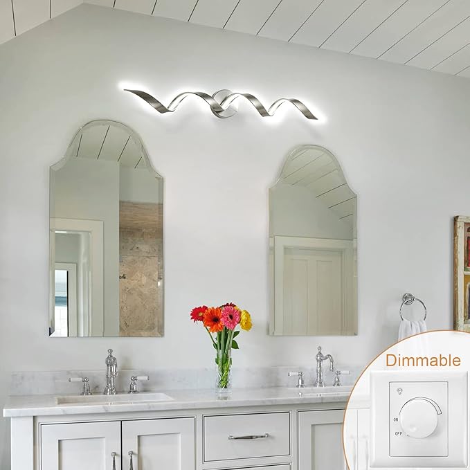 Dimmable Modern LED Bathroom Vanity Light 32 inch, 20W Spiral Design Bathroom Light Fixtures Over Mirror, Wall Light Fixtures for Bedroom Living Room, 6000K White Light