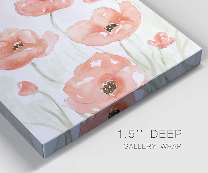 Wexford Home Square Premium Gallery Wrapped Canvas Flower Multicolor Wall Art Abstract Floral Romance Modern Pictures Print for Home Office, Ready to Hang, Spring Poppies II, 16x16