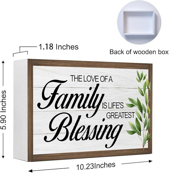 The Love of a Family is Life's Greatest Blessing Wooden Box Sign Decor,Rustic Family Wooden Block Plaque Sign for Home Farmhouse Living Room Bedroom Shelf Desk Table Wall Decor