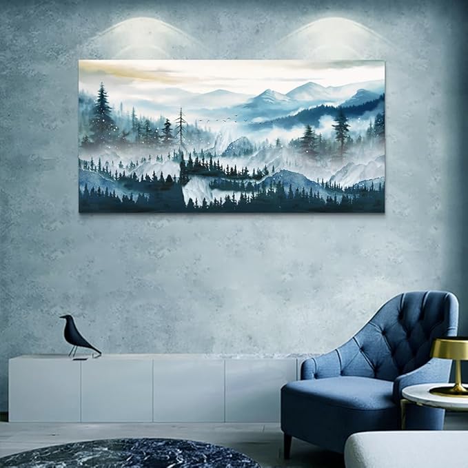 Wapluam Fog forest Wall Painting Large Framed Wall Art For Living Room Abstract Wall Decor For Bedroom Office Inspiration Pictures Canvas Art Prints Artwork Modern Ready To Hang Home Decorations