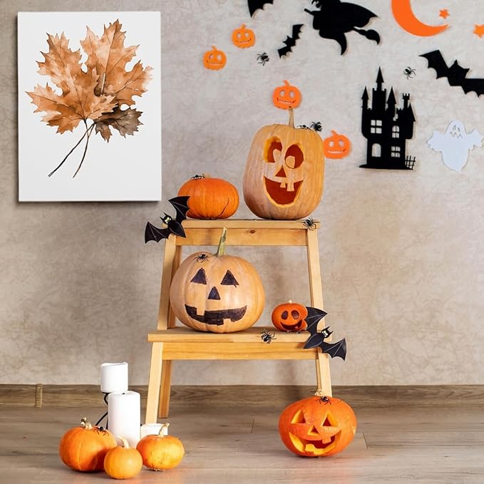 Framed Maple Leaves Canvas Print Posters Watercolor Autumn Leaf Wall Art Poster Fall Rustic Autumn Art Halloween Wall Art Fall Home Decor 12x16 framed