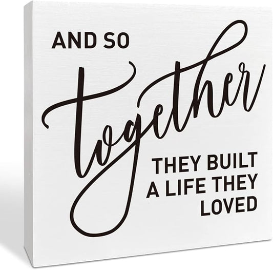 Romantic Bedroom Wooden Box Sign, They Built A Life They Loved, Home Master Bedroom Decor, Motivational Home Desk Farmhouse Decorations, Wedding Marriage Valentine's Day Gifts Him Her
