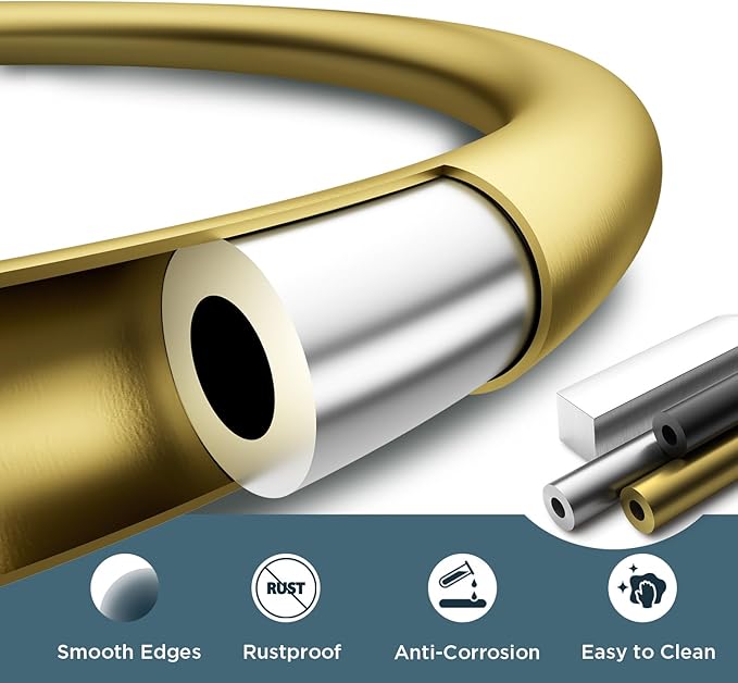 FORIOUS Toilet Paper Holder Wall Mount, SUS304 Stainless Steel Double Post Pivoting Tissue Roll Holder and Hand Towel Ring Set for Bathroom, RV, Bathroom Hardware Accessories Set, Brushed Gold