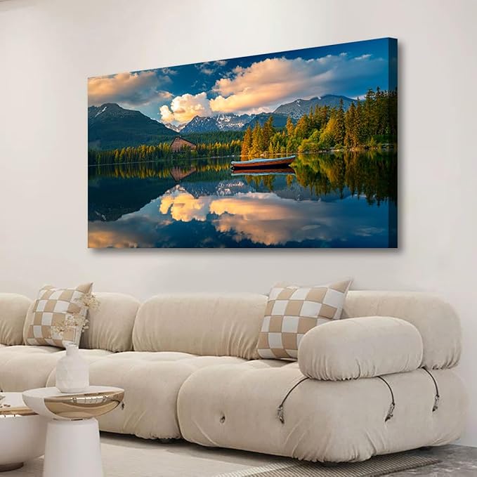 Landscape Canvas Wall Art for Living Room Bedroom Office Large Nature Forest Lake Ship Scenery Wall Art Kitchen Pictures Modern Wall Decor Mural Paintings Artwork 20 * 40inch