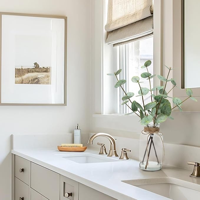 15" Artificial Eucalyptus Stems in Vase, Real Touch Small Fake Eucalyptus Plant for Table Bathroom Shelves Farmhouse Wedding Home Office Coffee Table Décor