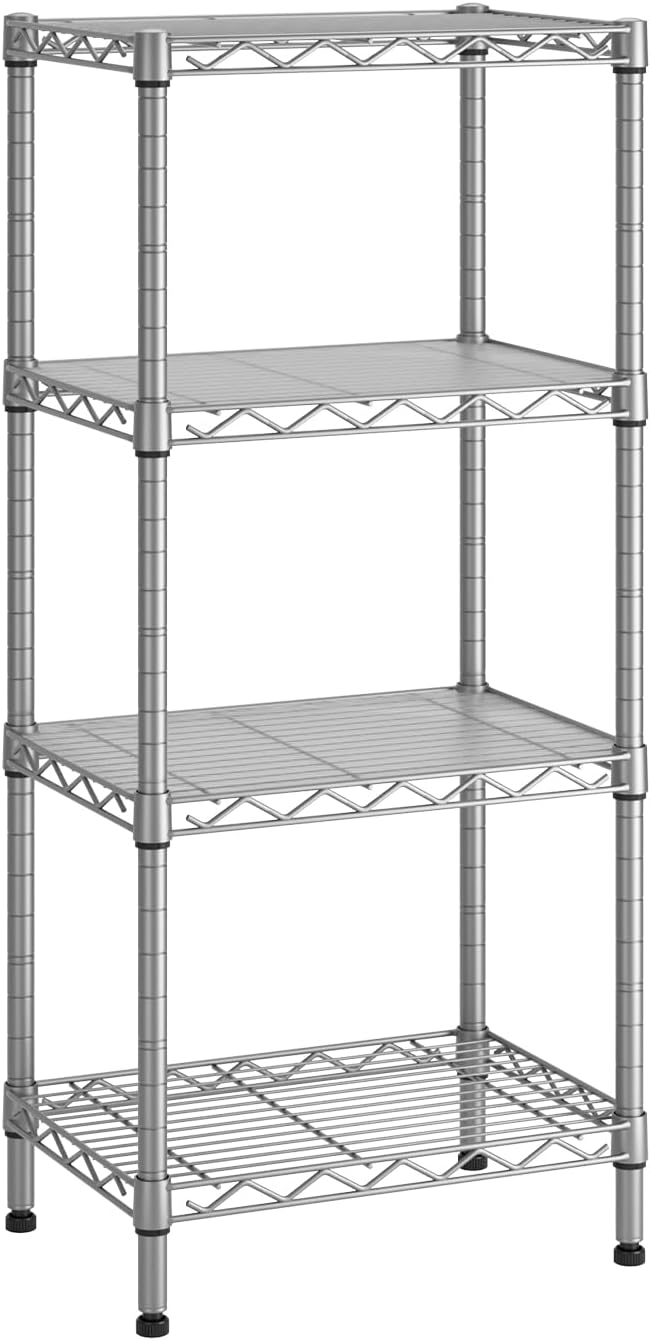 SINGAYE 4 Small Shelves Storage Shelf Wire Shelving Unit Metal Shelf Adjustable Organizers Storage Shelving with Wheels for Bathroom Laundry Room Kitchen Pantry