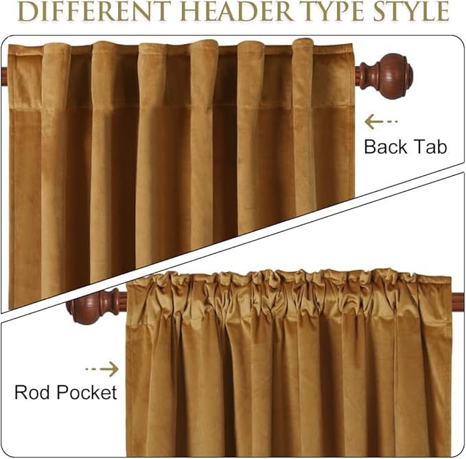 StangH Gold Brown Velvet Curtains Thermal Insulated Door Curtains for Living Room, Solid Luxury Window Drapes Light Blocking Privacy Protection for Basement/Laundry, W42x L90, 2 Panels