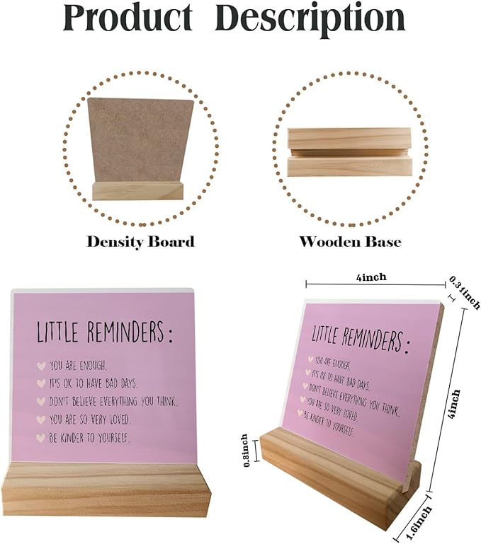Inspirational Wooden Sign - Little Reminders Office Decor or College Gift (Pink)