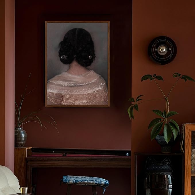 crmotu Vintage Framed Wall Art, Woman Back Portrait Canvas Painting, Elegant Lady Retro Artwork Prints, Classical Aesthetic Pictures Wall Decor Living Room Bedroom Bathroom Home Office 12x16in