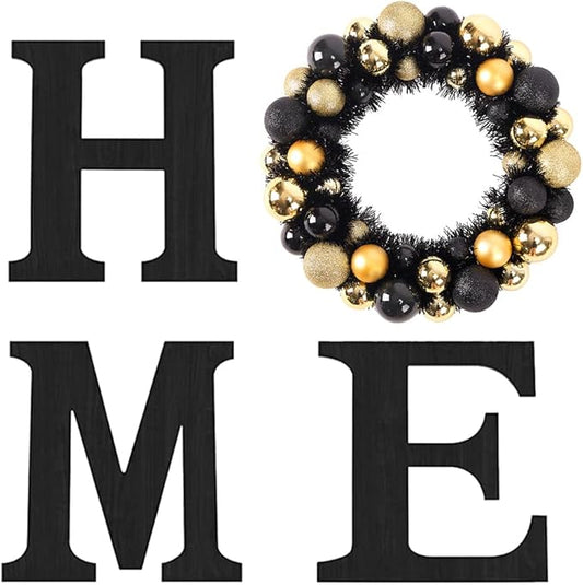 Wooden Home Sign with Artificial Halloween Wreath for O, Hanging Farmhouse Wall House Decor Wood Letters for Wall Art Rustic Home Decor Living Room Kitchen Entryway